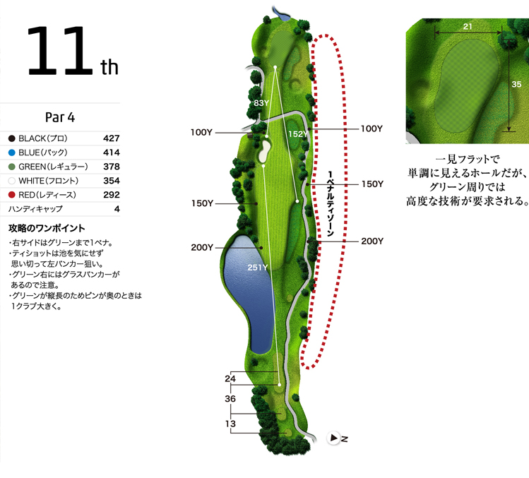 メイプルポイントゴルフクラブ IN11番ホール コース図