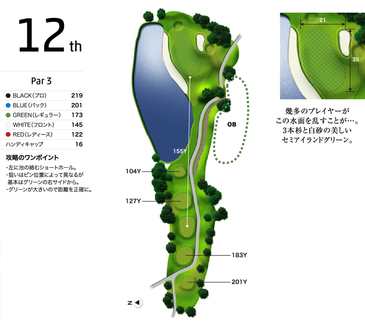 メイプルポイントゴルフクラブ IN12番ホール コース図