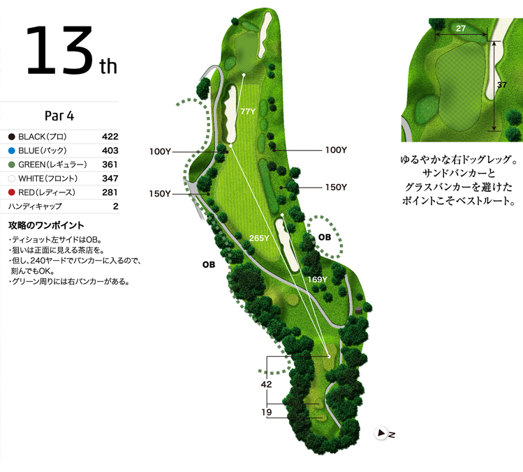 メイプルポイントゴルフクラブ IN13番ホール コース図