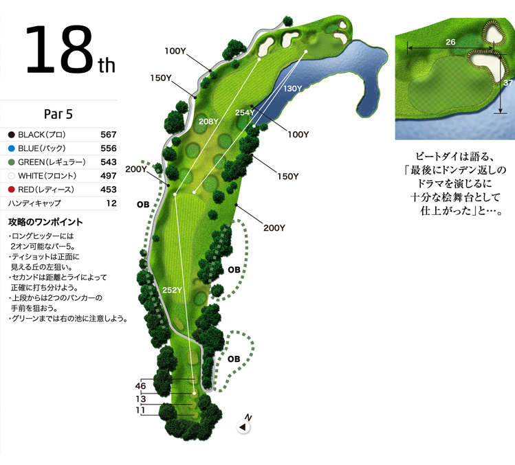 メイプルポイントゴルフクラブ IN18番ホール コース図