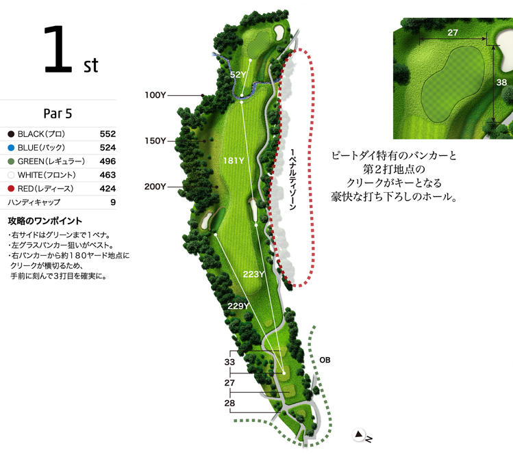 メイプルポイントゴルフクラブ OUT1番ホール コース図