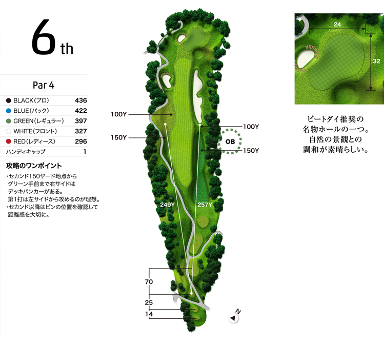 メイプルポイントゴルフクラブ OUT6番ホール コース図