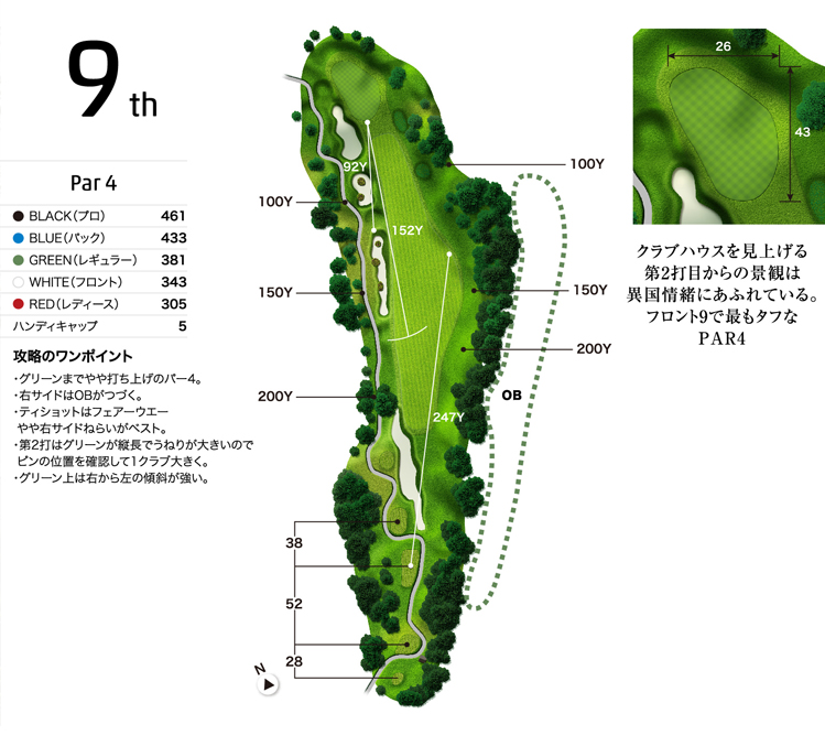 メイプルポイントゴルフクラブ OUT9番ホール コース図