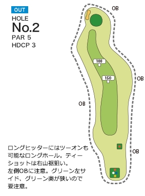 宇和島カントリー倶楽部 OUT2番ホール コース図