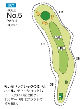 宇和島カントリー倶楽部 OUT5番ホール コース図