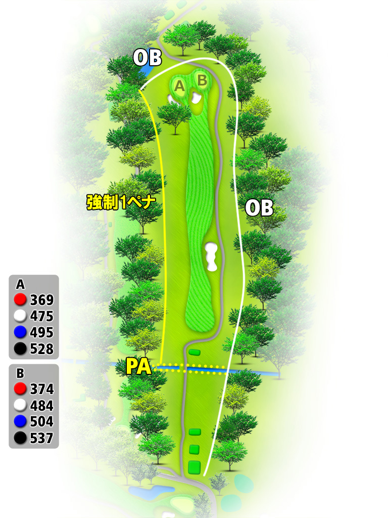 セントラルゴルフクラブ 東OUT1番ホール コース図