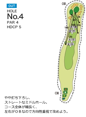 岡山国際ゴルフ倶楽部 OUT4番ホール コース図