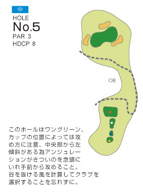 南総ヒルズカントリークラブ（旧：エンゼルカントリークラブ） 中5番ホール コース図