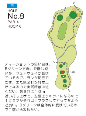 南総ヒルズカントリークラブ（旧：エンゼルカントリークラブ） 西8番ホール コース図