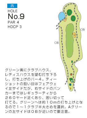 南総ヒルズカントリークラブ（旧：エンゼルカントリークラブ） 西9番ホール コース図
