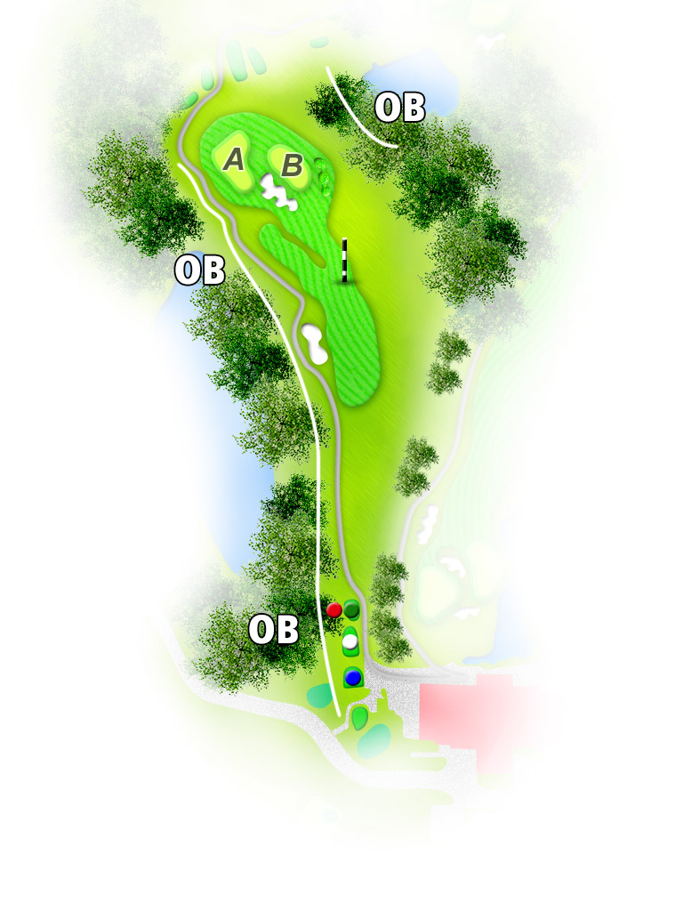 石岡ウエストカントリークラブ（旧：石岡ゴルフ倶楽部ウエストコース） OUT1番ホール コース図
