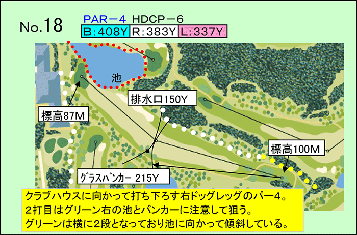 桂ヶ丘カントリークラブ IN18番ホール コース図