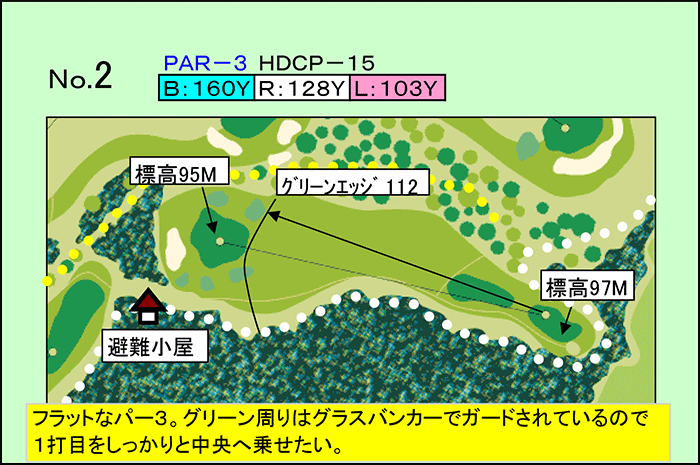 桂ヶ丘カントリークラブ OUT2番ホール コース図
