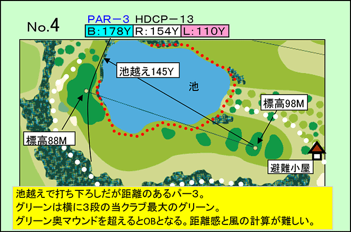 桂ヶ丘カントリークラブ OUT4番ホール コース図