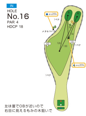 大秦野カントリークラブ IN16番ホール コース図