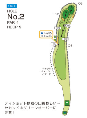 大秦野カントリークラブ OUT2番ホール コース図