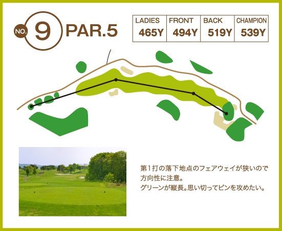 秋田北空港クラシックゴルフ倶楽部 OUT9番ホール コース図