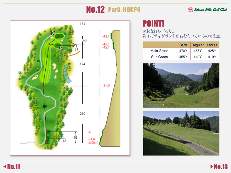 桜ヒルズゴルフクラブ（旧：秋山カントリークラブ） IN12番ホール コース図