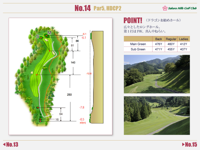 桜ヒルズゴルフクラブ（旧：秋山カントリークラブ） IN14番ホール コース図