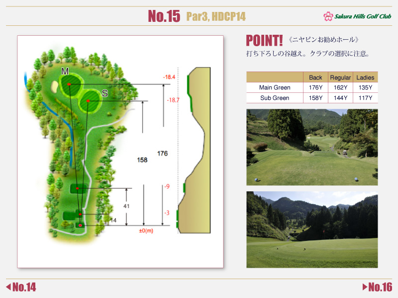 桜ヒルズゴルフクラブ（旧：秋山カントリークラブ） IN15番ホール コース図
