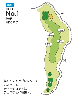 中峰ゴルフ倶楽部 OUT1番ホール コース図