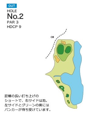 土佐山田ゴルフ倶楽部 OUT2番ホール コース図
