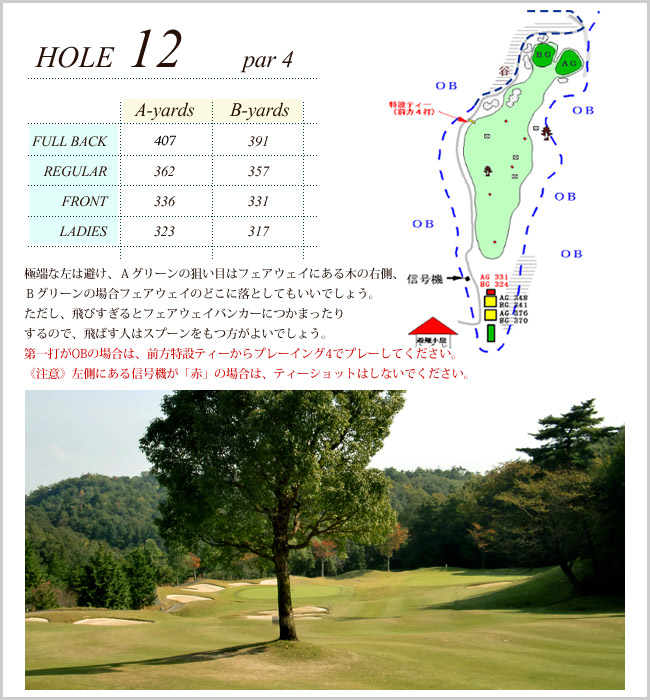 岐阜稲口ゴルフ倶楽部 IN12番ホール コース図
