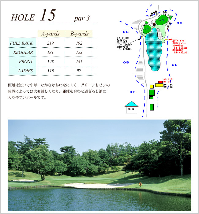 岐阜稲口ゴルフ倶楽部 IN15番ホール コース図