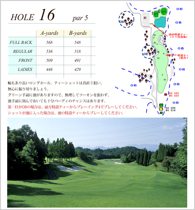 岐阜稲口ゴルフ倶楽部 IN16番ホール コース図