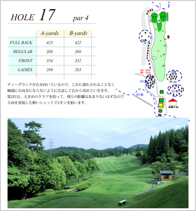 岐阜稲口ゴルフ倶楽部 IN17番ホール コース図