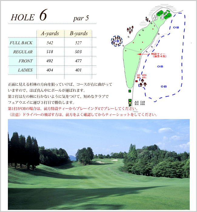 岐阜稲口ゴルフ倶楽部 OUT6番ホール コース図