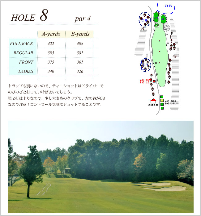 岐阜稲口ゴルフ倶楽部 OUT8番ホール コース図