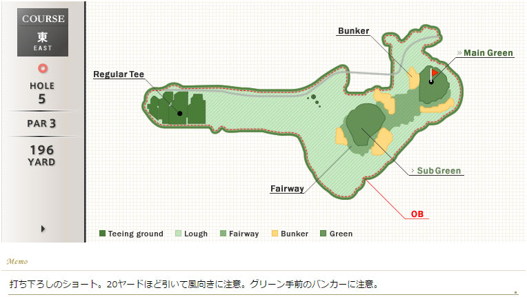 名倉カントリークラブ 東5番ホール コース図
