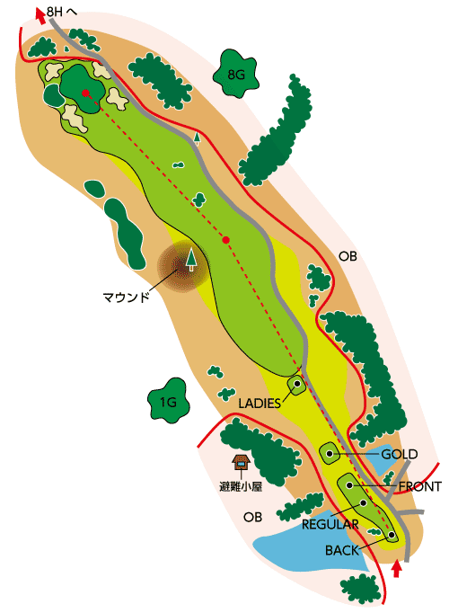 朝日野カントリー倶楽部 OUT7番ホール コース図