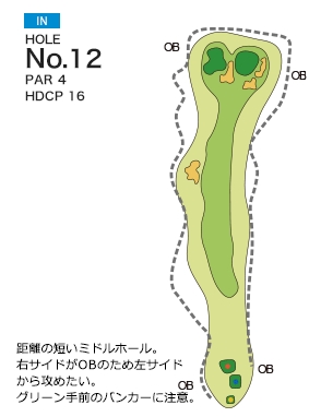 名古屋ヒルズゴルフ倶楽部 ローズコース IN12番ホール コース図