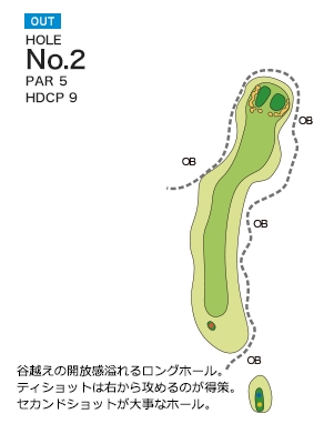 名古屋ヒルズゴルフ倶楽部 ローズコース OUT2番ホール コース図