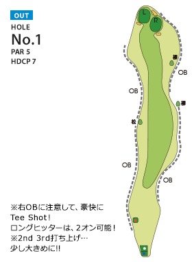 伊勢原カントリークラブ OUT1番ホール コース図