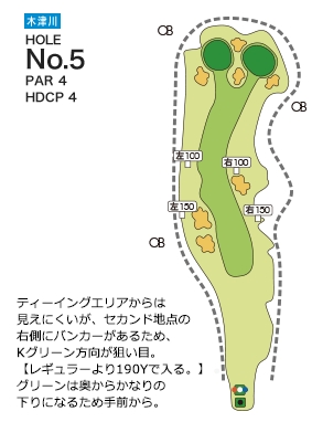 木津川カントリー倶楽部 木津川5番ホール コース図