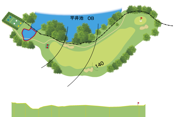 千刈カンツリー倶楽部 OUT1番ホール コース図
