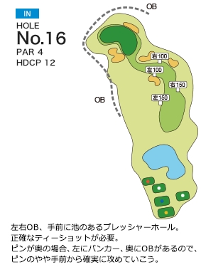 玉造ゴルフ倶楽部 捻木コース IN16番ホール コース図