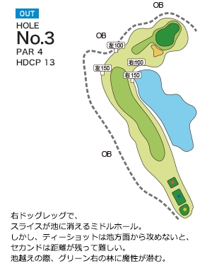 玉造ゴルフ倶楽部 捻木コース OUT3番ホール コース図