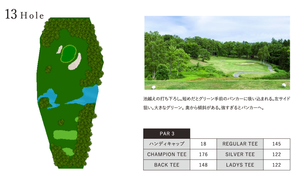 グレート旭川カントリー倶楽部 IN13番ホール コース図