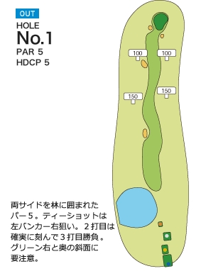 ピートダイゴルフクラブ ＶＩＰコース OUT1番ホール コース図