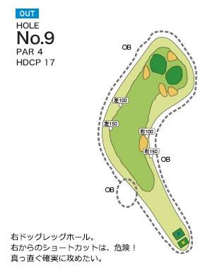 相良カントリー倶楽部 OUT9番ホール コース図