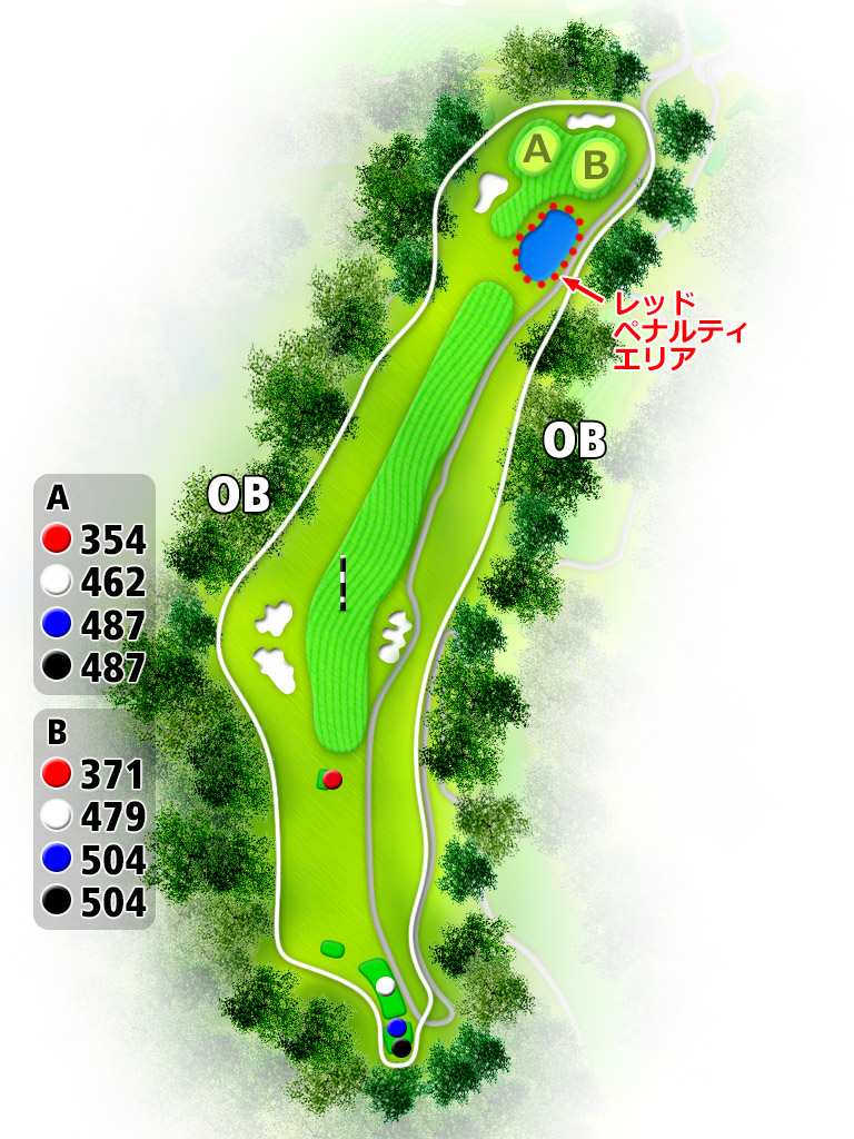 岡崎カントリー倶楽部 IN18番ホール コース図