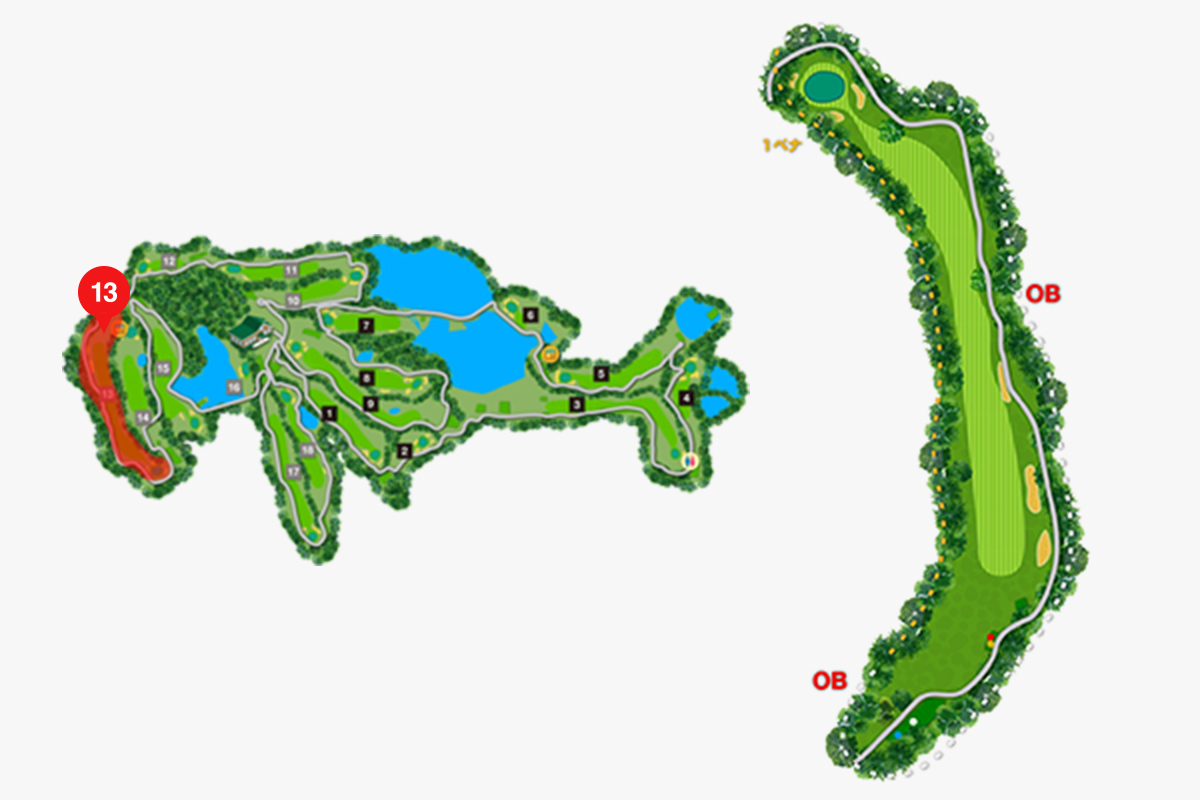 相生カントリー倶楽部 IN13番ホール コース図
