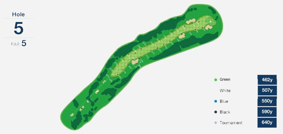 霞ヶ関カンツリー倶楽部 東OUT5番ホール コース図