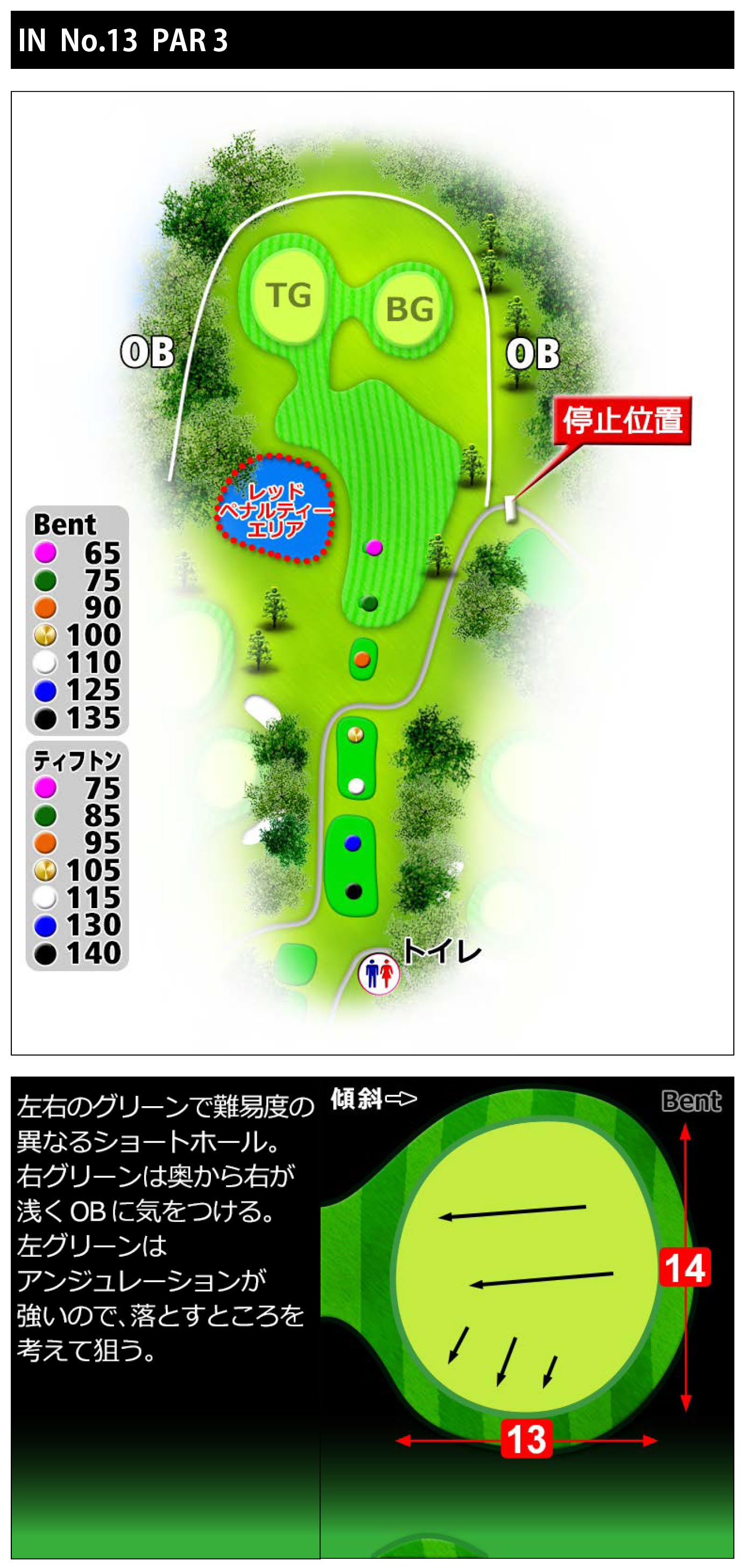 常総カントリー倶楽部 IN13番ホール コース図