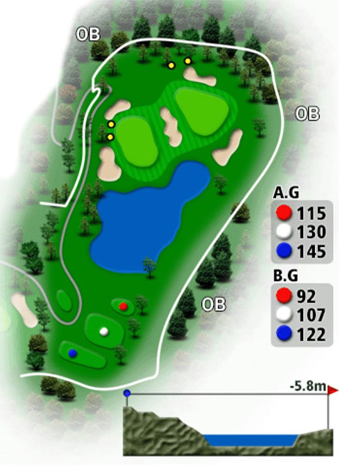 上野原カントリークラブ IN13番ホール コース図