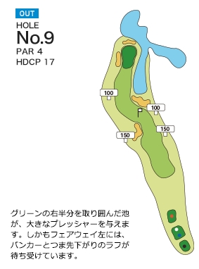 飯能くすの樹カントリー倶楽部 OUT9番ホール コース図